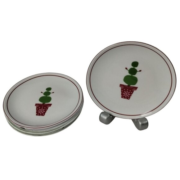 Starbucks Coffee Topiary Tree Snowman Holiday 6 in Snack Plates 4 Pieces 2006 - Picture 2 of 6